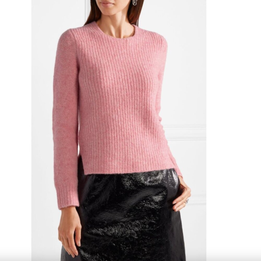 Rag & Bone Francie Suede Trimmed Merino Wool Blend Ribbed Sweater